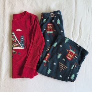 cat & jack winter bear fleece pants & cotton top pajama set 3T toddler boys